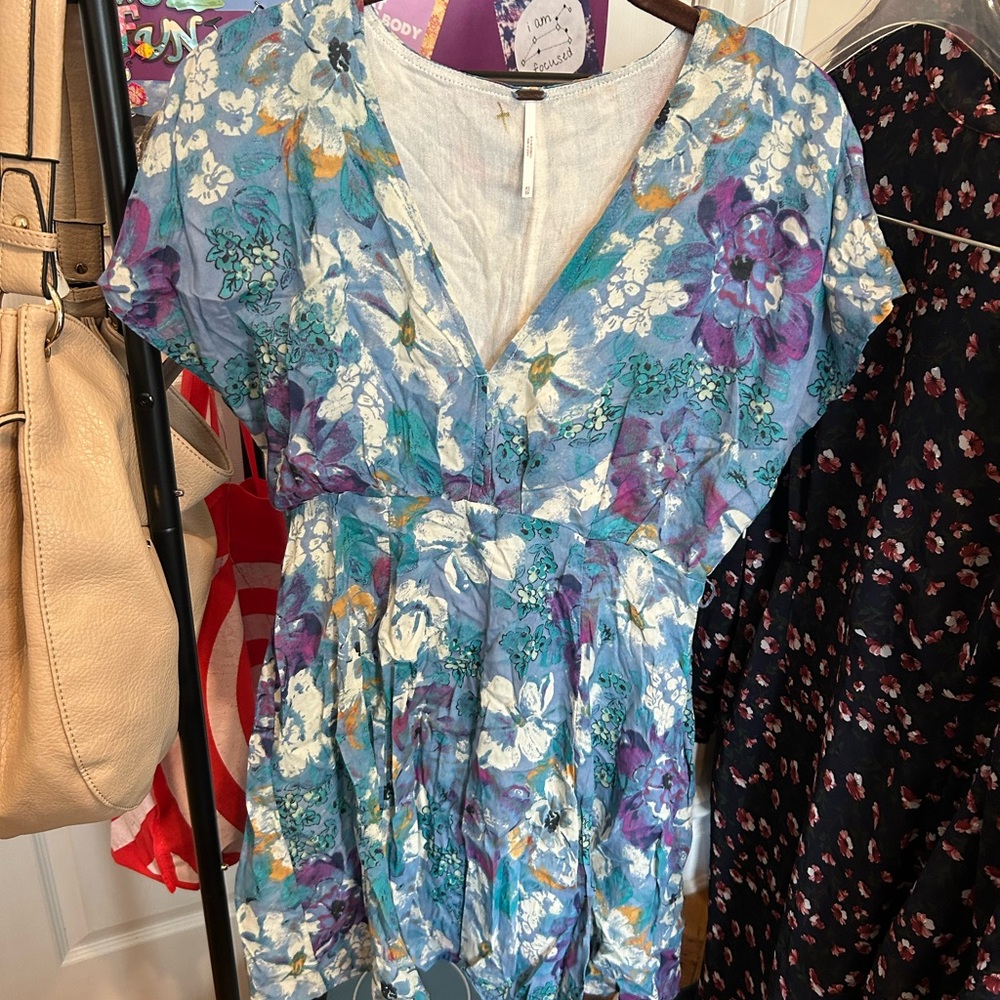 Free People Blue Floral V-Neck Sundress